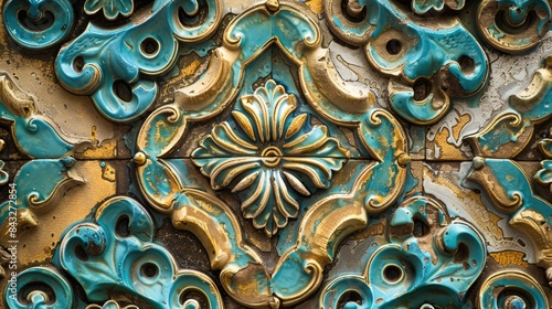 Close up photograph of decorative pattern in ceramic art and craft