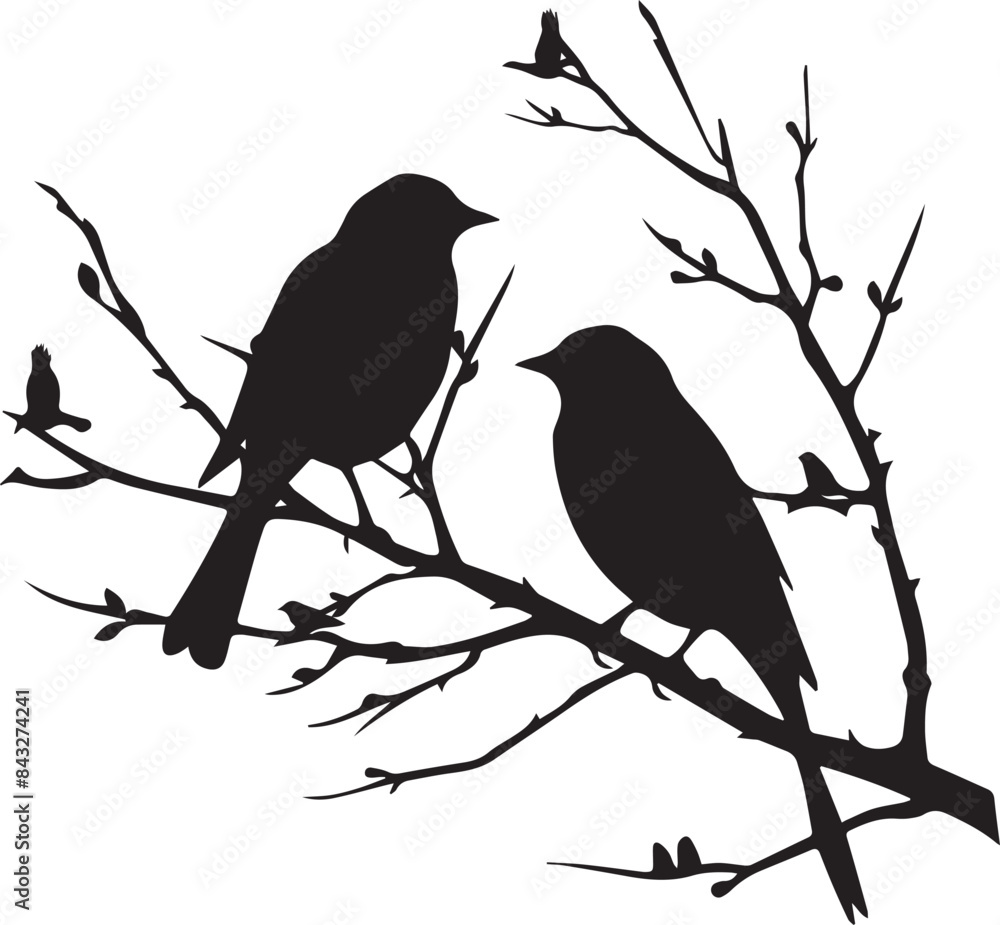 set of silhouettes of birds on a branch set of silhouettes of birds on a branch