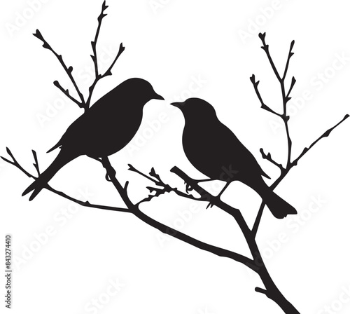 set of silhouettes of birds on a branch