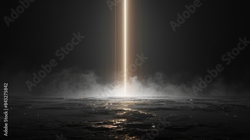 Empty futuristic dramatic sci-fi scene. Reflection of neon lights on wet asphalt. Dark background. Generative AI