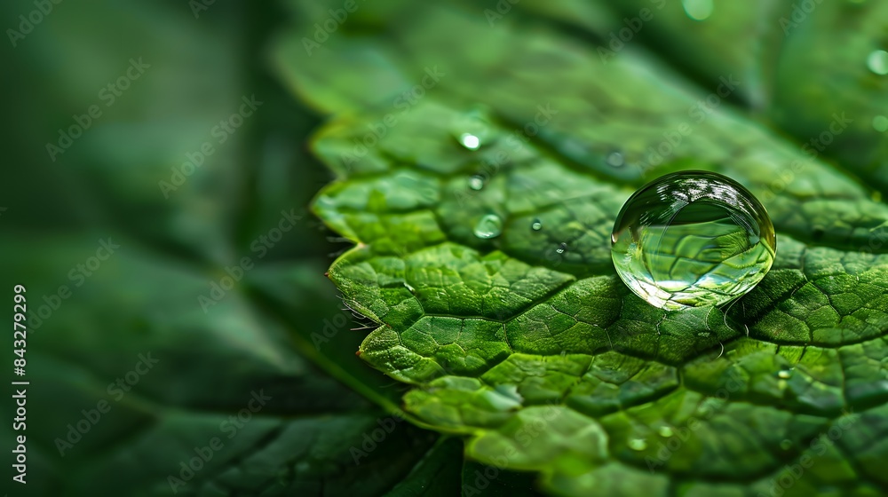 A close-up of a water droplet resting on a vibrant green leaf, symbolizing purity and conservation. the leaf and the crystal-clear water droplet. A close-up of a water droplet resting on a vibrant green leaf, symbolizing purity and conservation. the leaf and the crystal-clear water droplet.