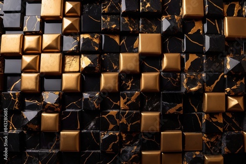 Abstract black gold geometric marble stone tiles, marbled mosaic tile wall texture background 