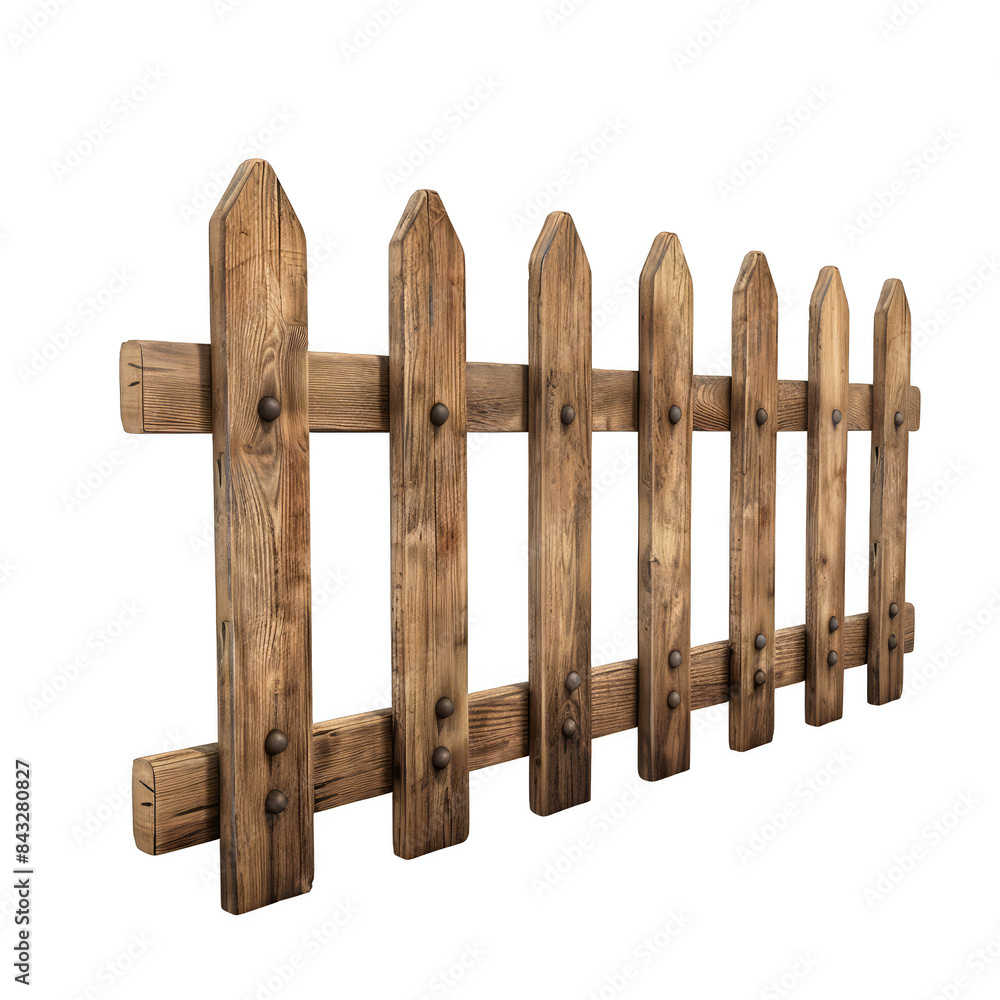 A wooden fence with six wooden posts A wooden fence with six wooden posts
