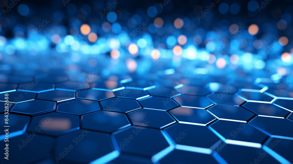 Fototapeta premium 3D rendering of technological hexagonal honeycomb background, abstract KV main visual business PPT background
