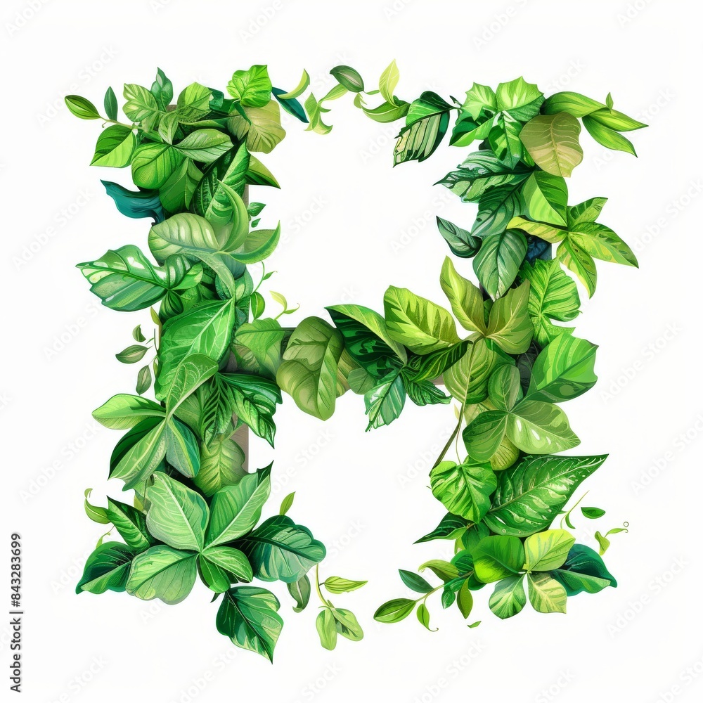 Fototapeta premium The word H made of leaves. Easy to remove background. Tropical leaves collection. 