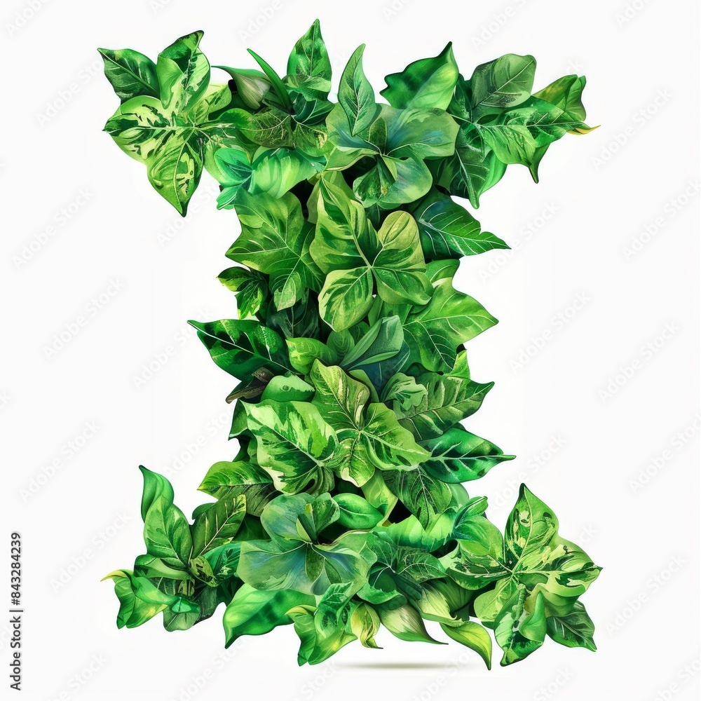Fototapeta premium The word i made of leaves. Easy to remove background. Tropical leaves collection.