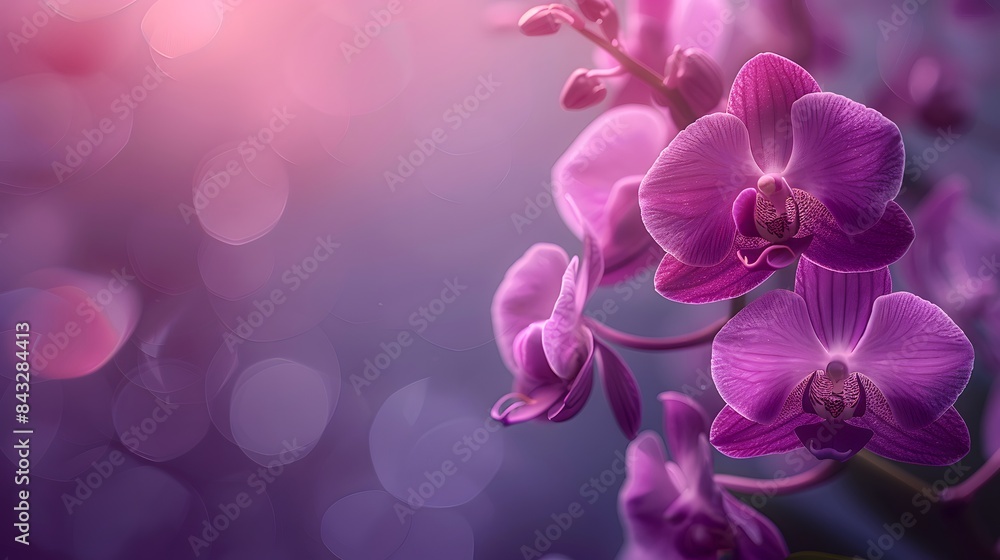 A purple orchid on a purple background with blurred additional orchids. A purple orchid on a purple background with blurred additional orchids.