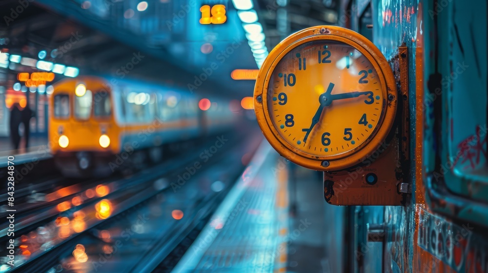 Train station clock ticking, marking the punctuality of rail schedules.