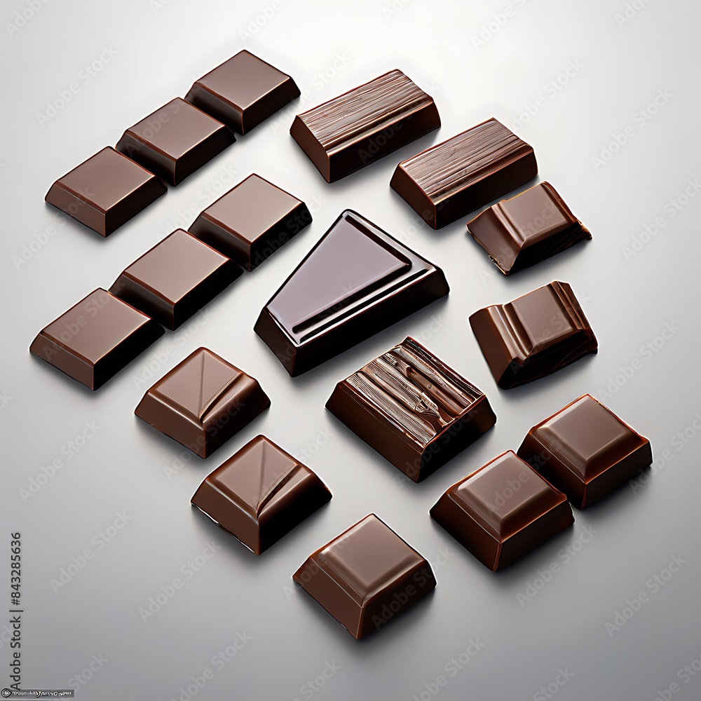 Fototapeta premium vector 3d realistic chocolate pieces. brown delicious bars