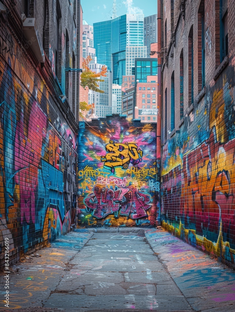 An old brick wall in a city covered with layers of graffiti and street art. An old brick wall in a city covered with layers of graffiti and street art.