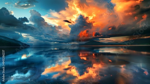Dramatic clouds reflected in the water