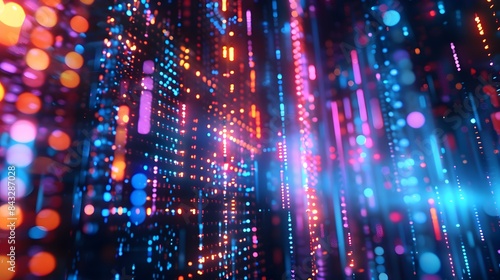 Abstract digital background featuring interconnected lines and nodes with pulsating neon lights, symbolizing network connectivity and data flow.