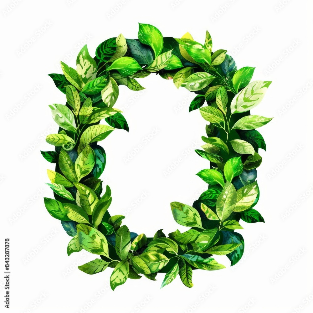 Fototapeta premium The word O made of leaves. Easy to remove background. Tropical leaves collection.