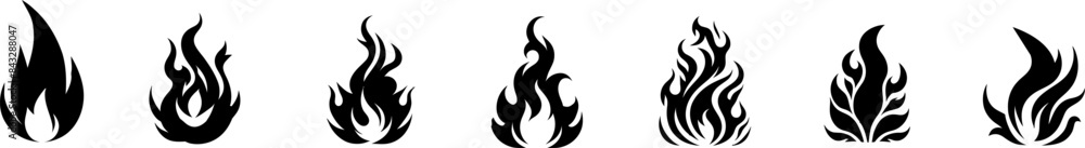Fire icon set. Fire flame vector collection .Flame of different shapes . Fire flame silhouette.