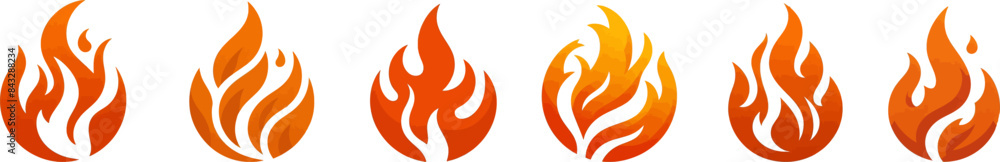 Fire icon set. Fire flame vector collection in a flat style .Flame of different shapes .Red and yellow fire flame silhouette. Fire icon set. Fire flame vector collection in a flat style .Flame of different shapes .Red and yellow fire flame silhouette.