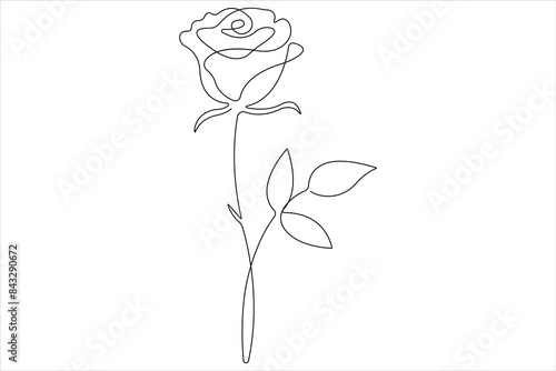 Rose flower continuous one line art drawing of outline vector illustration Rose day, valentine day concept
