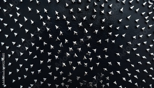 texture of black rough leather with silver spikes