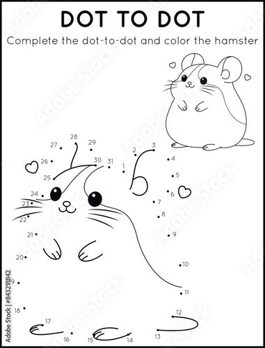 Cute Hamster Dot-to-Dot Coloring In Worksheet For Kids