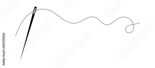 Sewing needle icon with a long black thread illustration.