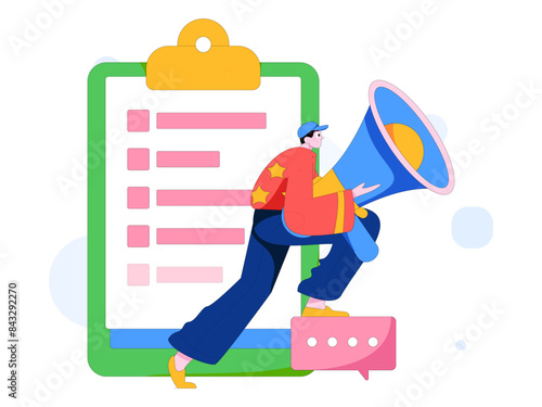 Invite friends to conduct questionnaire flat vector concept operation hand drawn illustration
