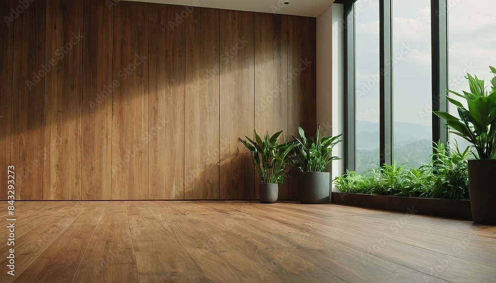 Green Wall Empty Room with plant Background