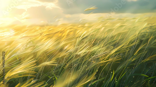 Wheat fields swaying under a gentle wind