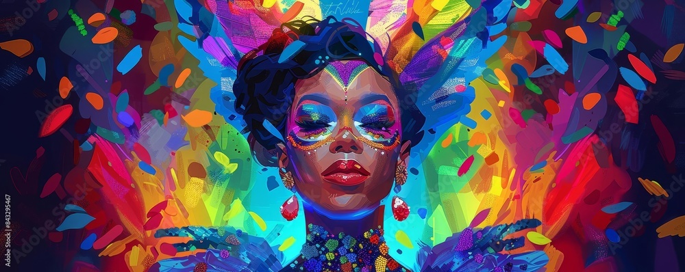 Fototapeta premium A drag queen performing at a Pride event, Captivating, Vibrant colors, Digital painting, Entertaining celebration