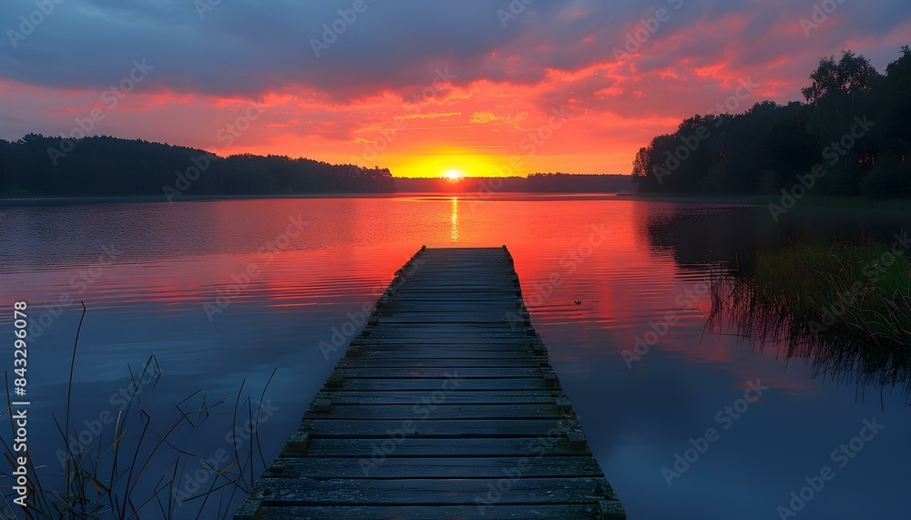Fototapeta premium a wooden dock sitting in the middle of a lake