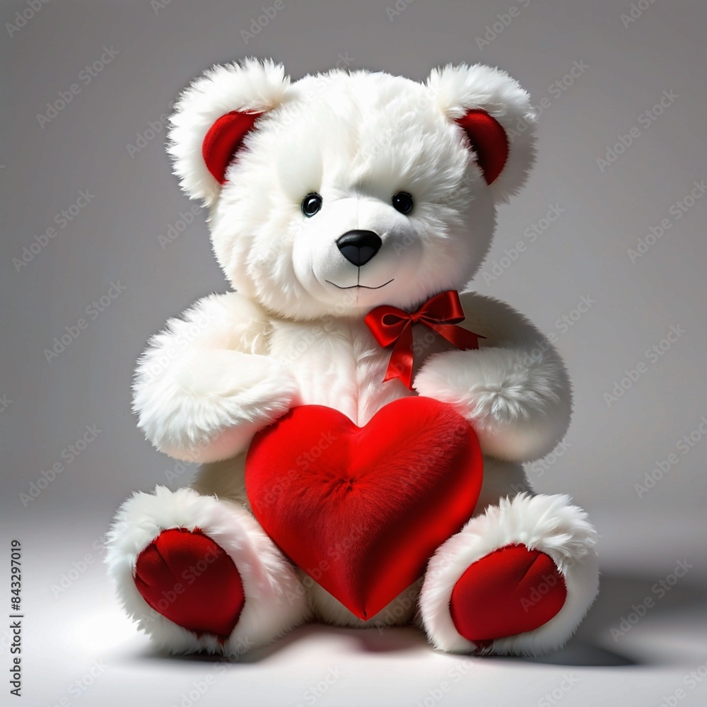 A teddy bear is holding a red heart A teddy bear is holding a red heart