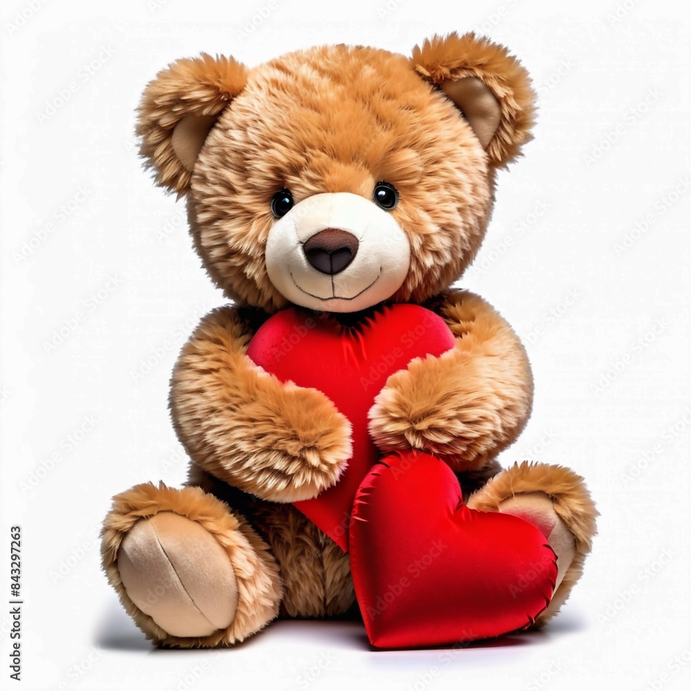A teddy bear is holding a red heart A teddy bear is holding a red heart
