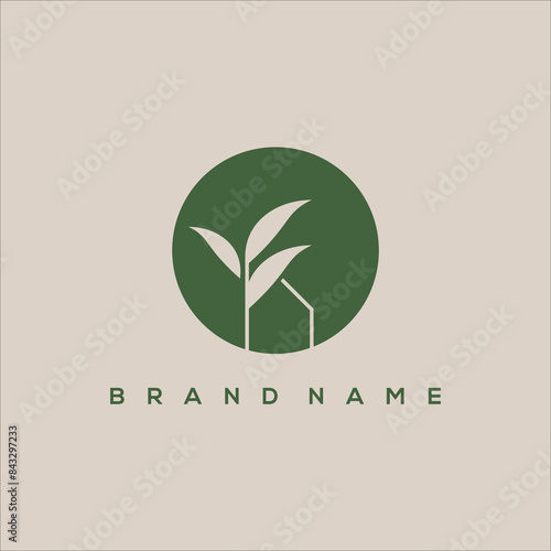 leaf house with circle logo vector