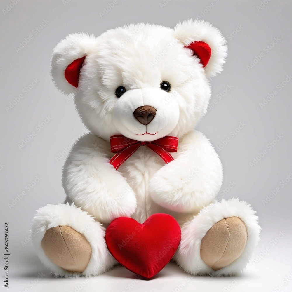A teddy bear is holding a red heart A teddy bear is holding a red heart