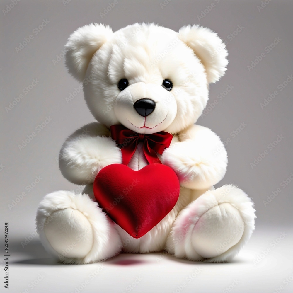 A teddy bear is holding a red heart A teddy bear is holding a red heart