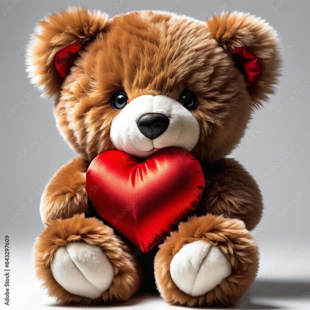 A teddy bear is holding a red heart A teddy bear is holding a red heart