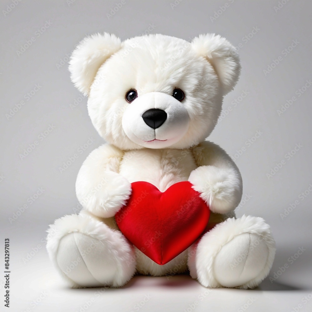 A teddy bear is holding a red heart A teddy bear is holding a red heart