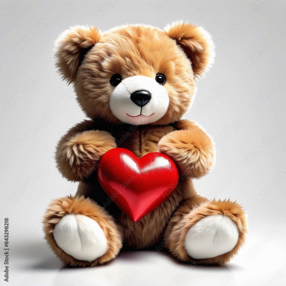 A teddy bear is holding a red heart A teddy bear is holding a red heart