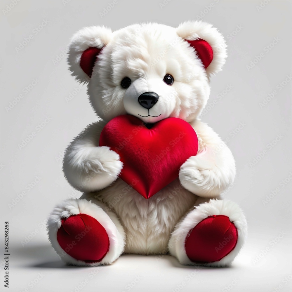 A teddy bear is holding a red heart A teddy bear is holding a red heart
