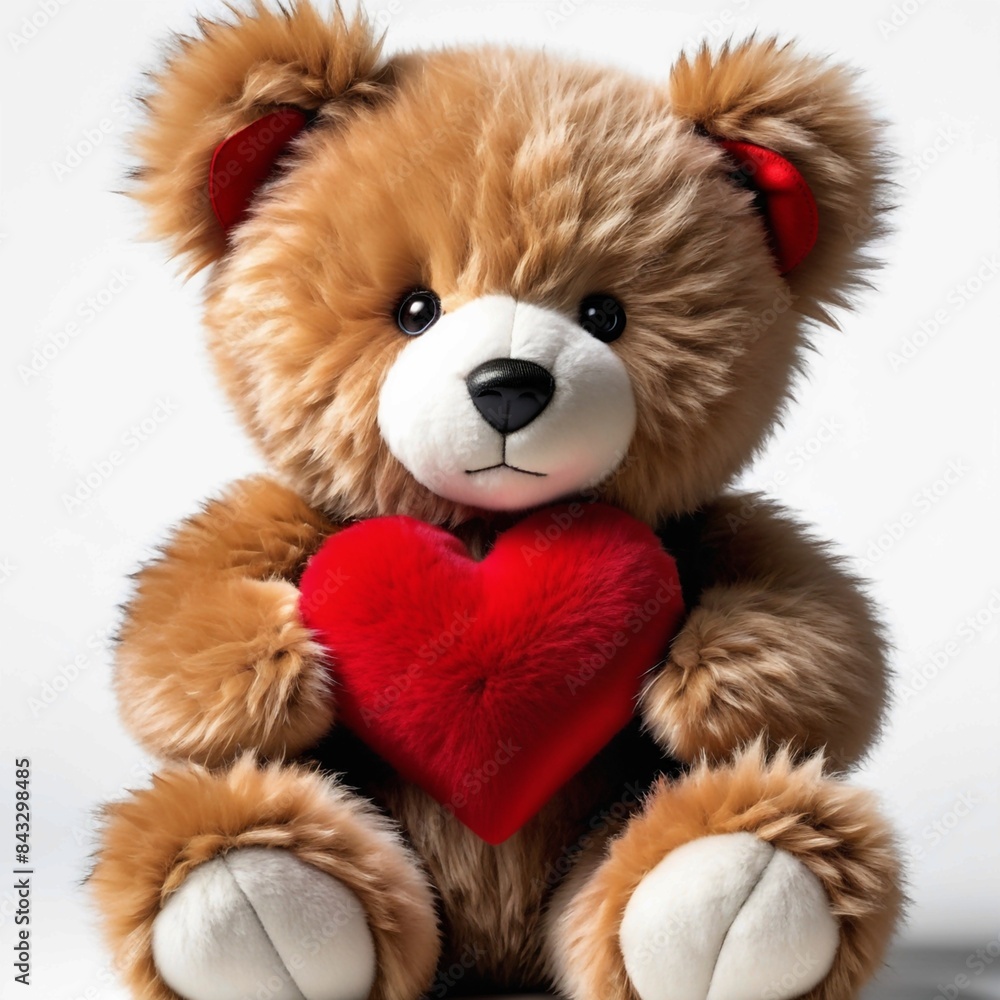 A teddy bear is holding a red heart A teddy bear is holding a red heart