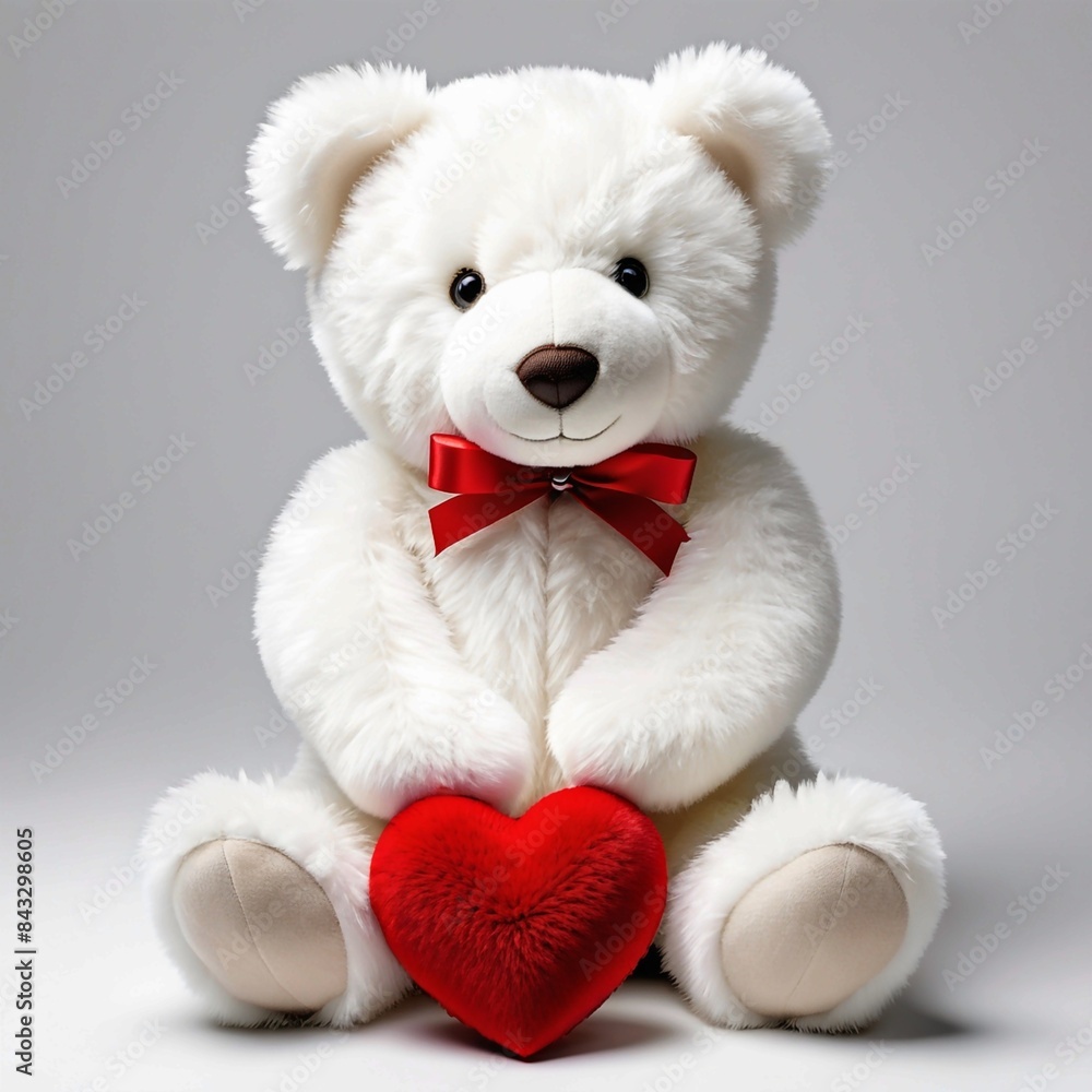 A teddy bear is holding a red heart A teddy bear is holding a red heart