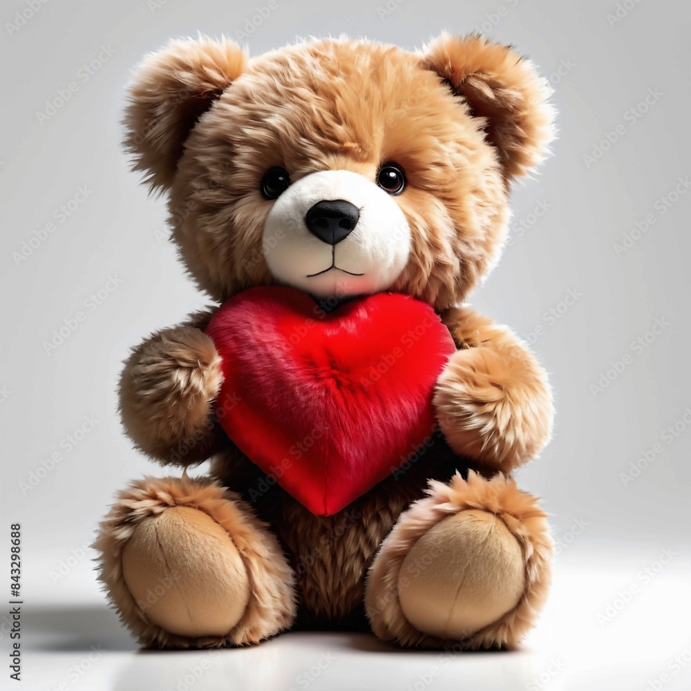 A teddy bear is holding a red heart A teddy bear is holding a red heart