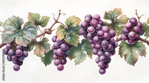 Wallpaper Mural Illustration of Purple Grapes Hanging on a Vine with Leaves Torontodigital.ca