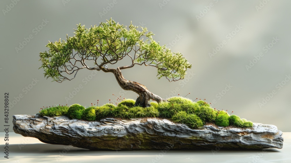 Elegant Bonsai Tree on Rock with Moss - Minimalist Nature Art - Zen Garden Decoration - Tranquil Indoor Plant - Natural Home Decor Elegant Bonsai Tree on Rock with Moss - Minimalist Nature Art - Zen Garden Decoration - Tranquil Indoor Plant - Natural Home Decor