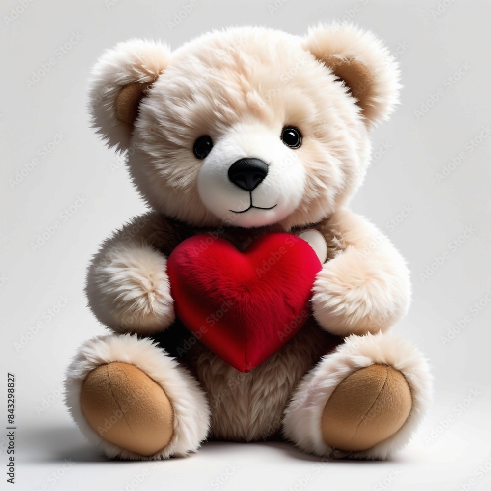 A teddy bear is holding a red heart A teddy bear is holding a red heart