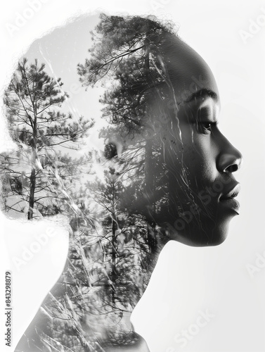 Wallpaper Mural Double Exposure Portrait of Woman with Forest Imagery Torontodigital.ca