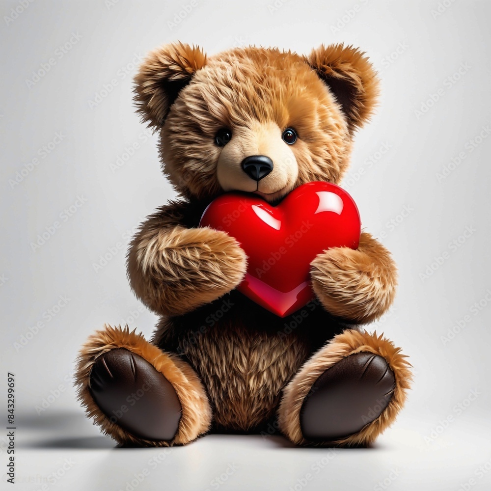 A teddy bear is holding a red heart A teddy bear is holding a red heart