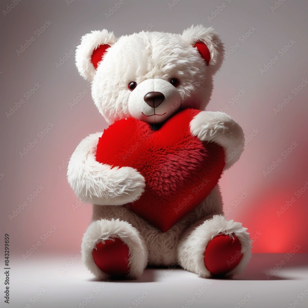 A teddy bear is holding a red heart A teddy bear is holding a red heart