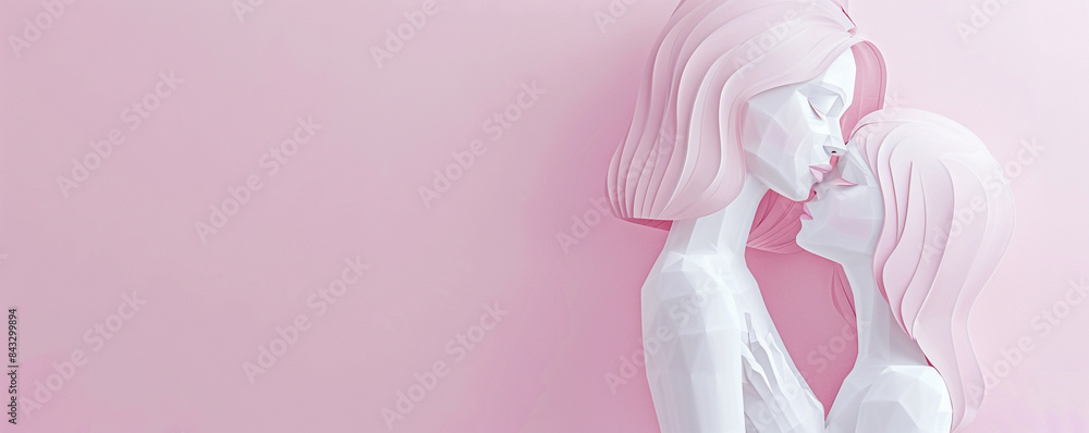 Cute two women kissing pink background girlfriends couple love gay lesbian lgbtq pride valentine's day minimalist 3d render papercraft copy space illustration Cute two women kissing pink background girlfriends couple love gay lesbian lgbtq pride valentine's day minimalist 3d render papercraft copy space illustration