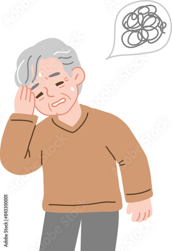 치매 건망증 알츠하이머 기억력감퇴로 고생하는 노인 일러스트