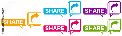 share sticker sign set. Share post label social media template vector illustration