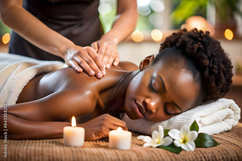 African Woman Relaxing with Spa Massage.